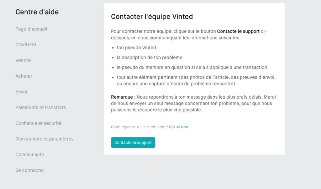 Contacter Vinted
