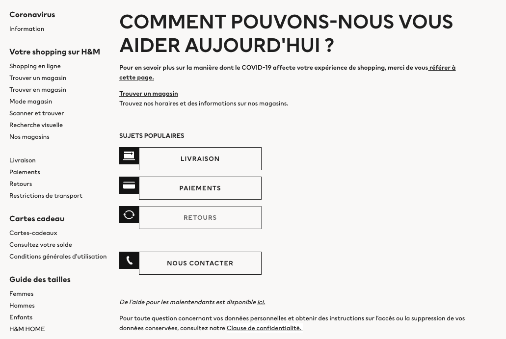 H&M Retours / Remboursements / Echanges