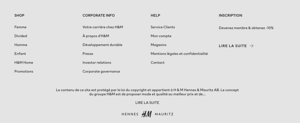 Sommaire site H&M