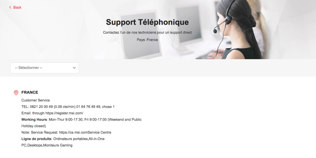 Support téléphonique MSI