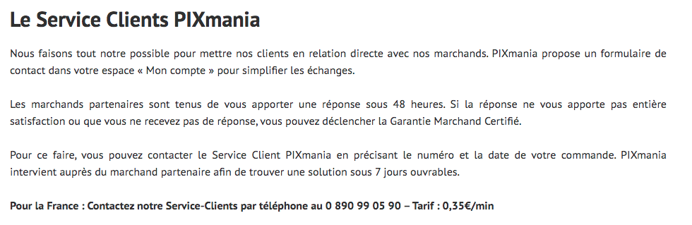 Service client Pixmania
