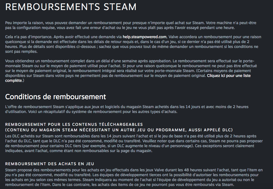 Remboursement Steam