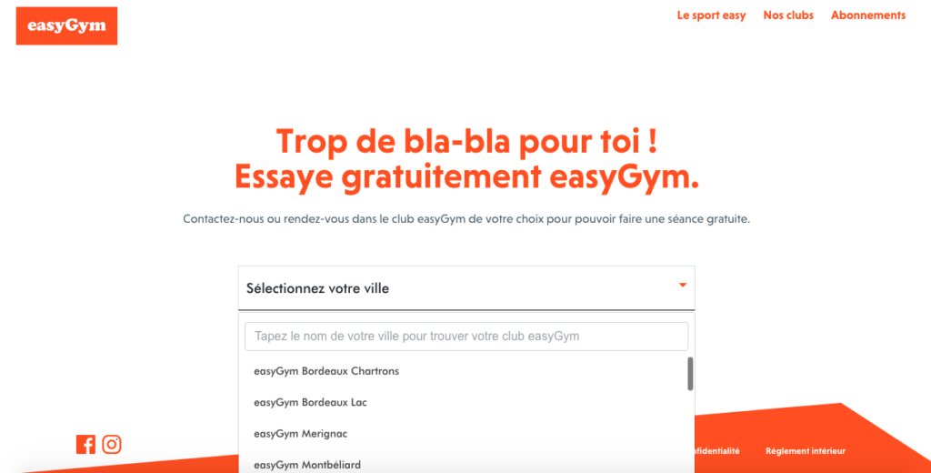Page Accueil EasyGym