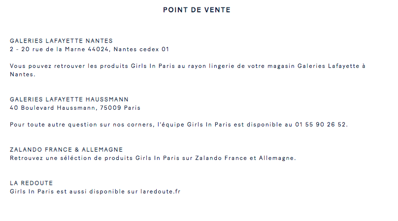 Points de vente Girls In Paris