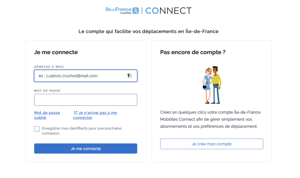 Connexion Ile de France Mobilités 